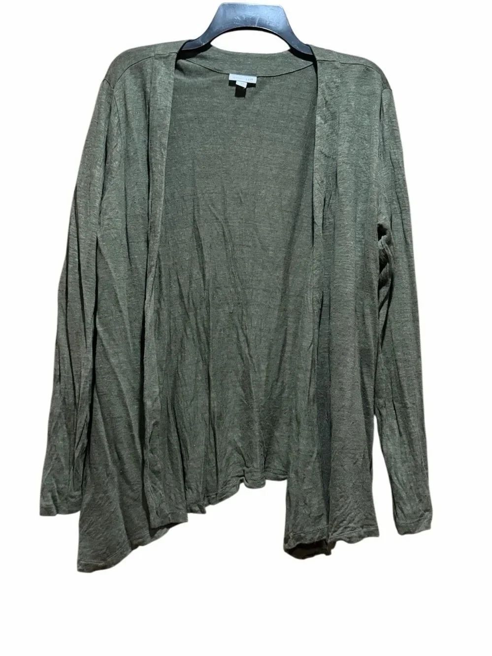 Pure Jill 100% linen olive green open front cardigan L lightweight